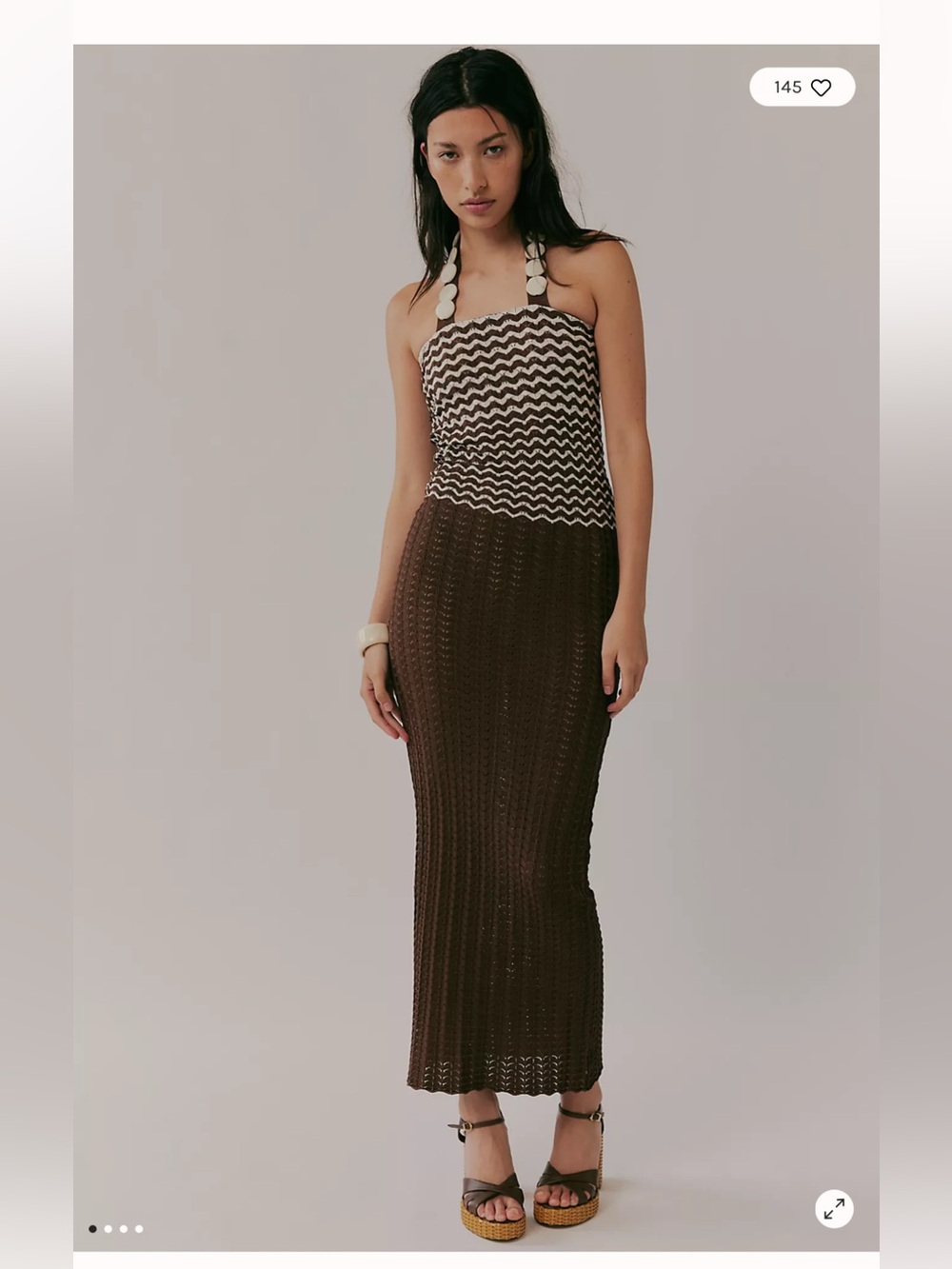 Free People Azulu Neriah Crochet Bodycon Tagua Halter Resort Maxi Dress M